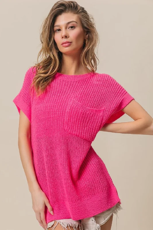 BiBi Patch Pocket Short Sleeve Sweater Terry Blend Velvet Blend Canvas Blend