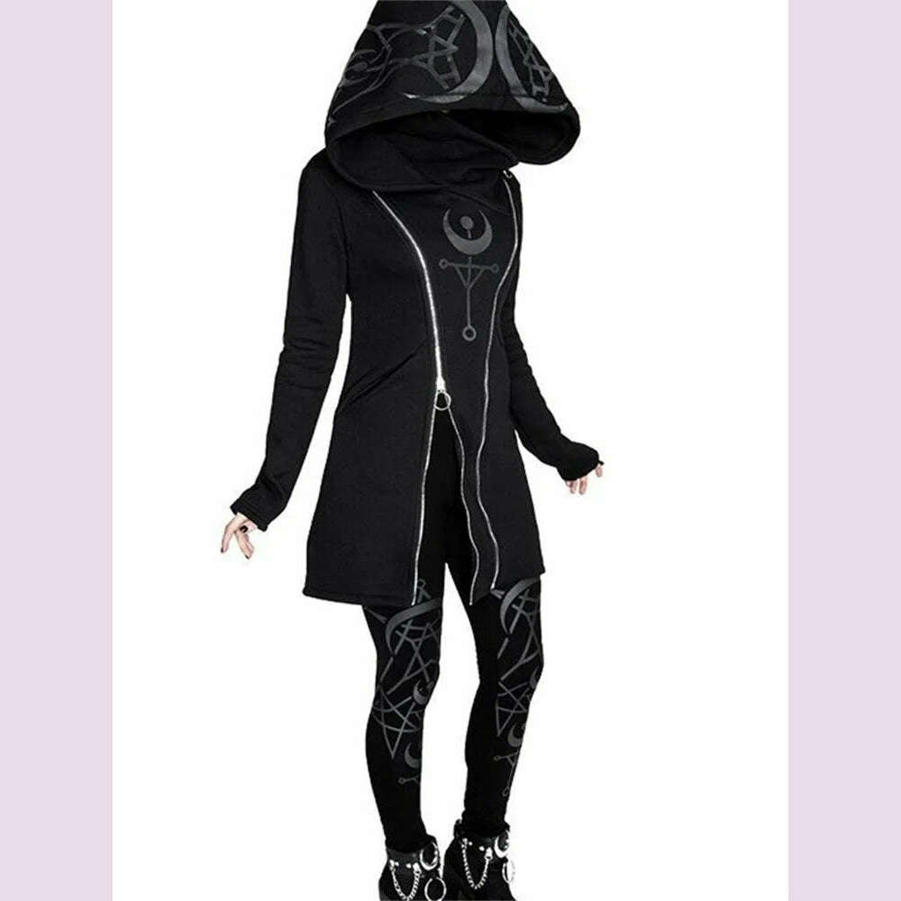 Gothic Punk Print Long-sleeved Top Harajuku Retro Hooded Double Zipper Long Sweater 2022 New Autumn and Winter Women's Tops Emo Wool Fabric Cashmere Fabric Tweed Fabric Gothic Punk Print Long-sleeved Top Harajuku Retro Hooded Double Zipper Long Sweater 2022 New Autumn and Winter Women's Tops Emo Wool Fabric Cashmere Fabric Tweed Fabric