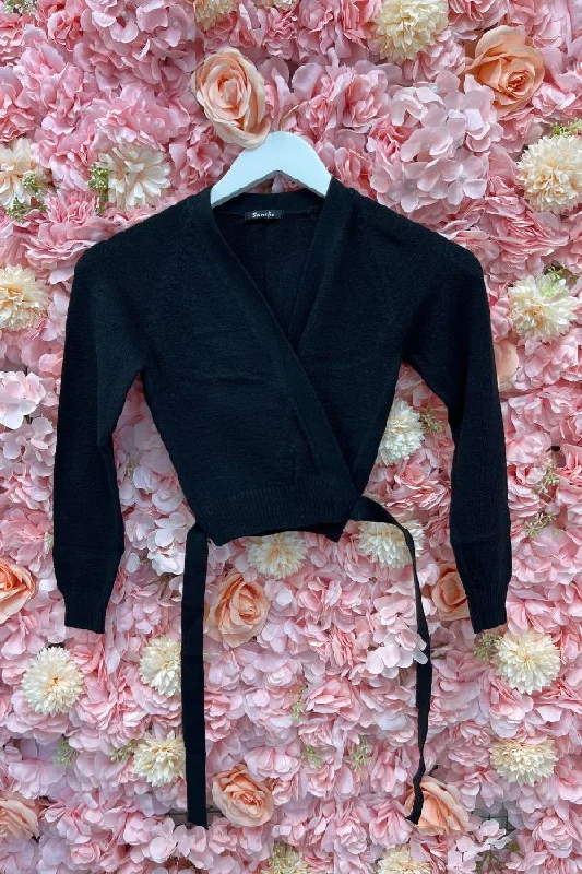 Sansha Daisy Wrap Warm Up Sweater - Black Knit Fabric Woven Fabric Fleece Fabric