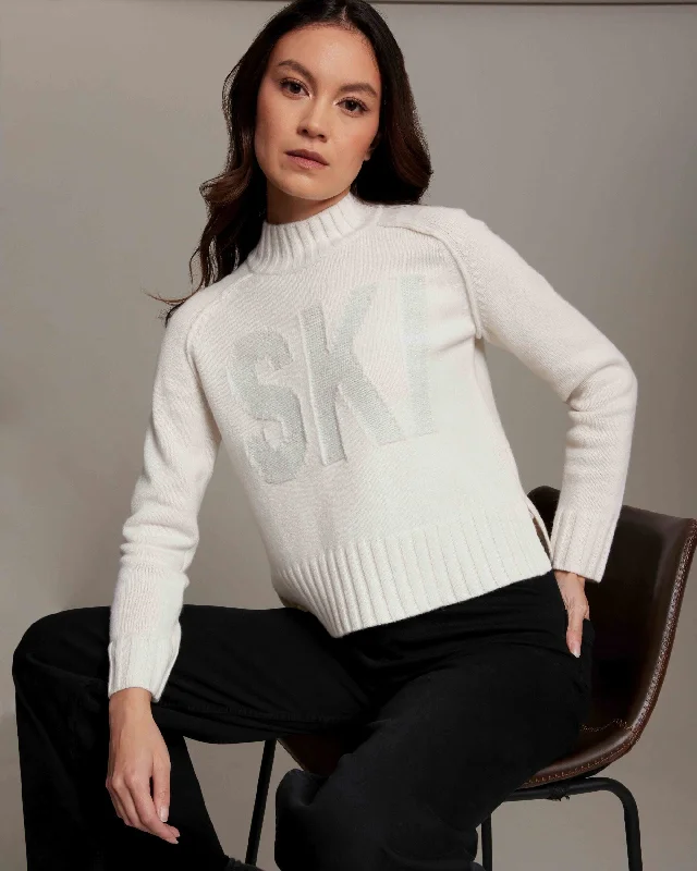 Alashan Cashmere Women's Lurex Ski Mock Sweater Seamless Knitted Crochet