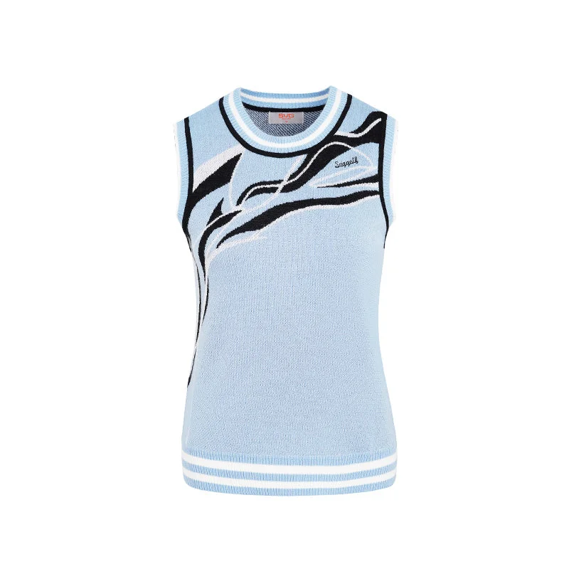 SVG Golf Women's Round Neck Knit Sweater Vest Top Lace Blend Ribbed Blend Corduroy Blend